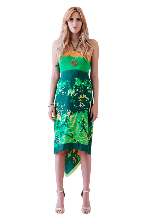 Carmen "Green Dream" Silk Scarf Dress